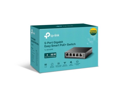 PoE-комутатор TP-Link EasySmart TL-SG105PE гігабітний 5-портовий з 4 PoE+ портами керований